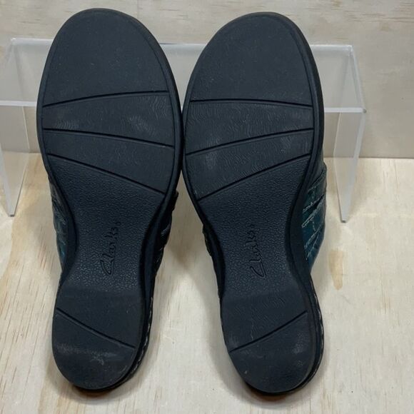 Clarks Bendables Blue Leather Slip-On Loafer Clog Women 6.5 Mule 67157 - Picture 8 of 9